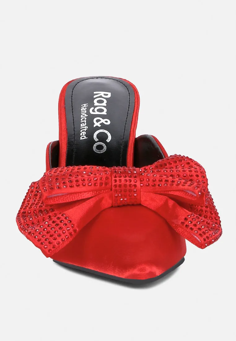 ELISDA Red Embellished Bow High Heel Mules