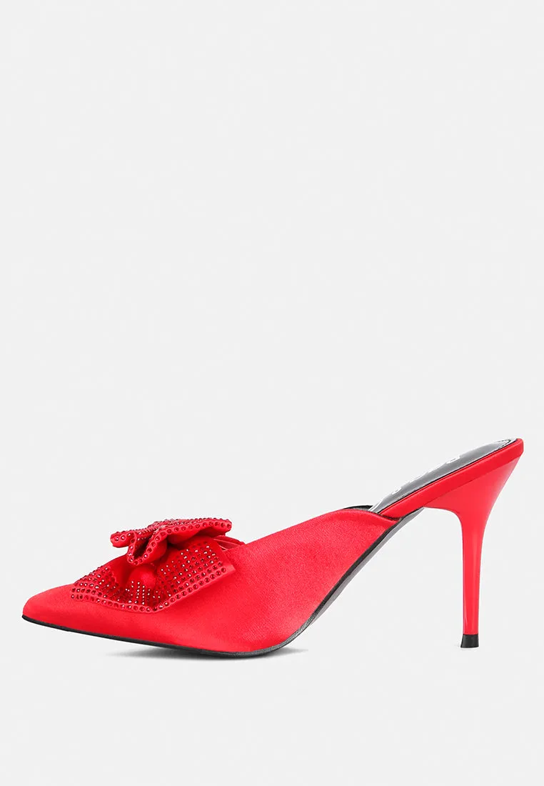 ELISDA Red Embellished Bow High Heel Mules