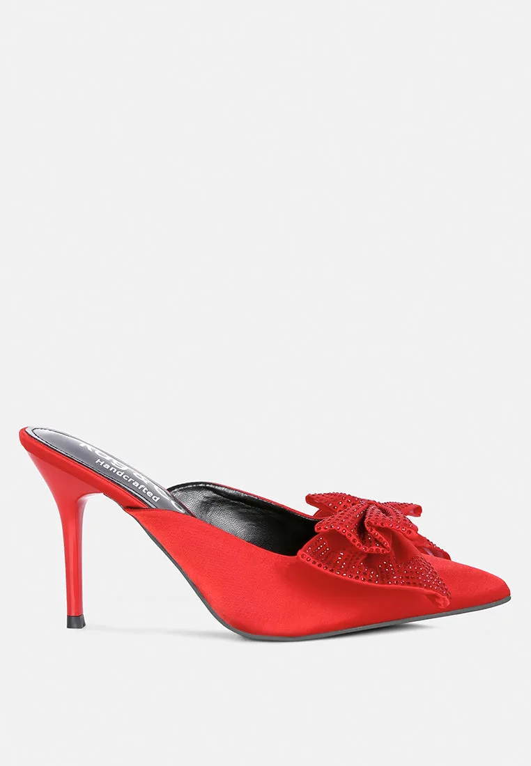 ELISDA Red Embellished Bow High Heel Mules