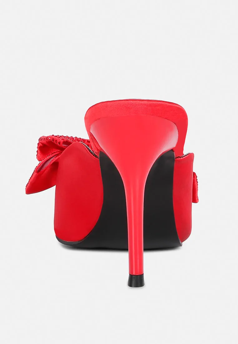 ELISDA Red Embellished Bow High Heel Mules