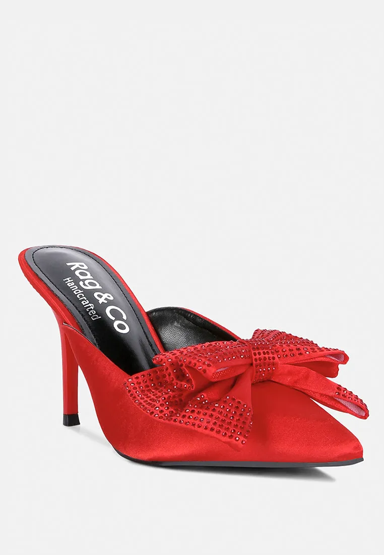 ELISDA Red Embellished Bow High Heel Mules