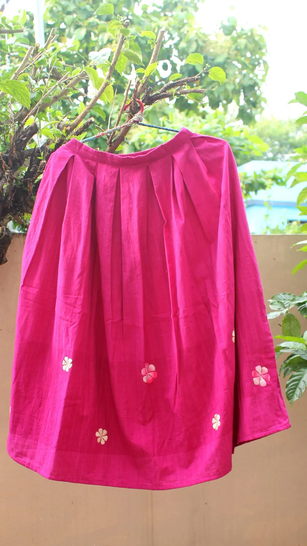 Embroidered Magenta pleat skirt