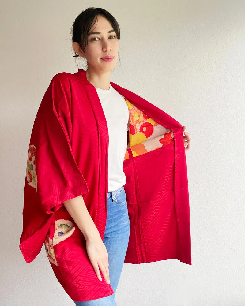 Embroidery of Japanese Traditional Pine Bamboo Plum Blossom, Shibori Haori Kimono Jacket