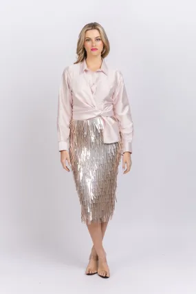 Emily Shalant Matchstick Paillette Skirt Blush