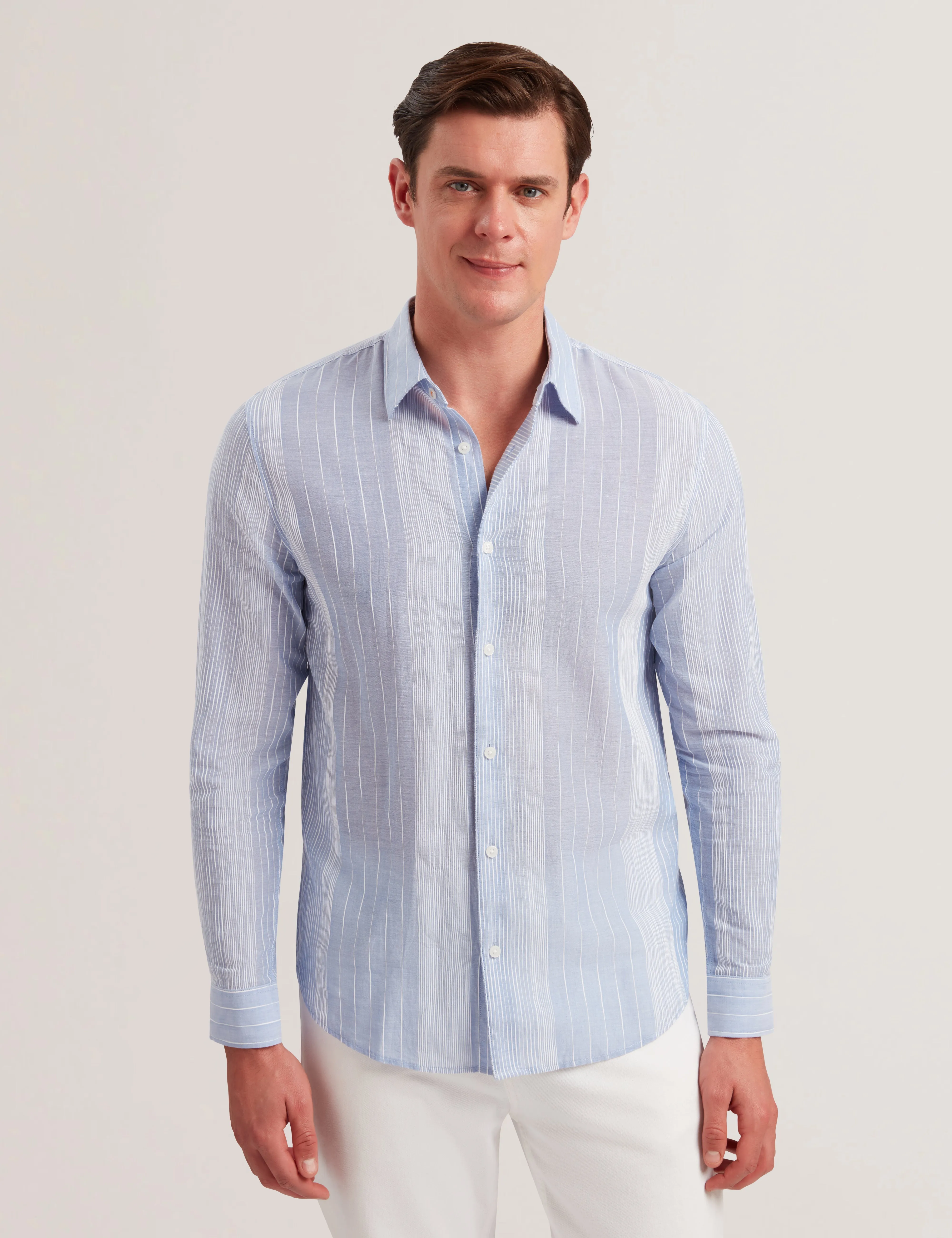 Evandes Ls Regular Textured Stripe Shirt Lt-Blue