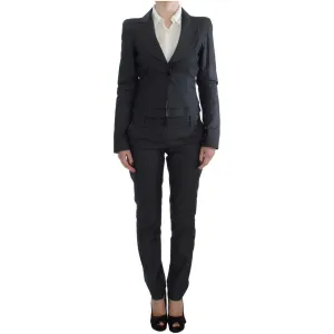 Exte Chic Gray Cotton Blend Pantsuit Ensemble