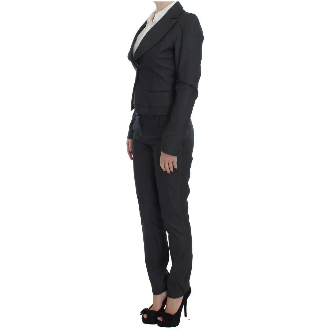 Exte Chic Gray Cotton Blend Pantsuit Ensemble