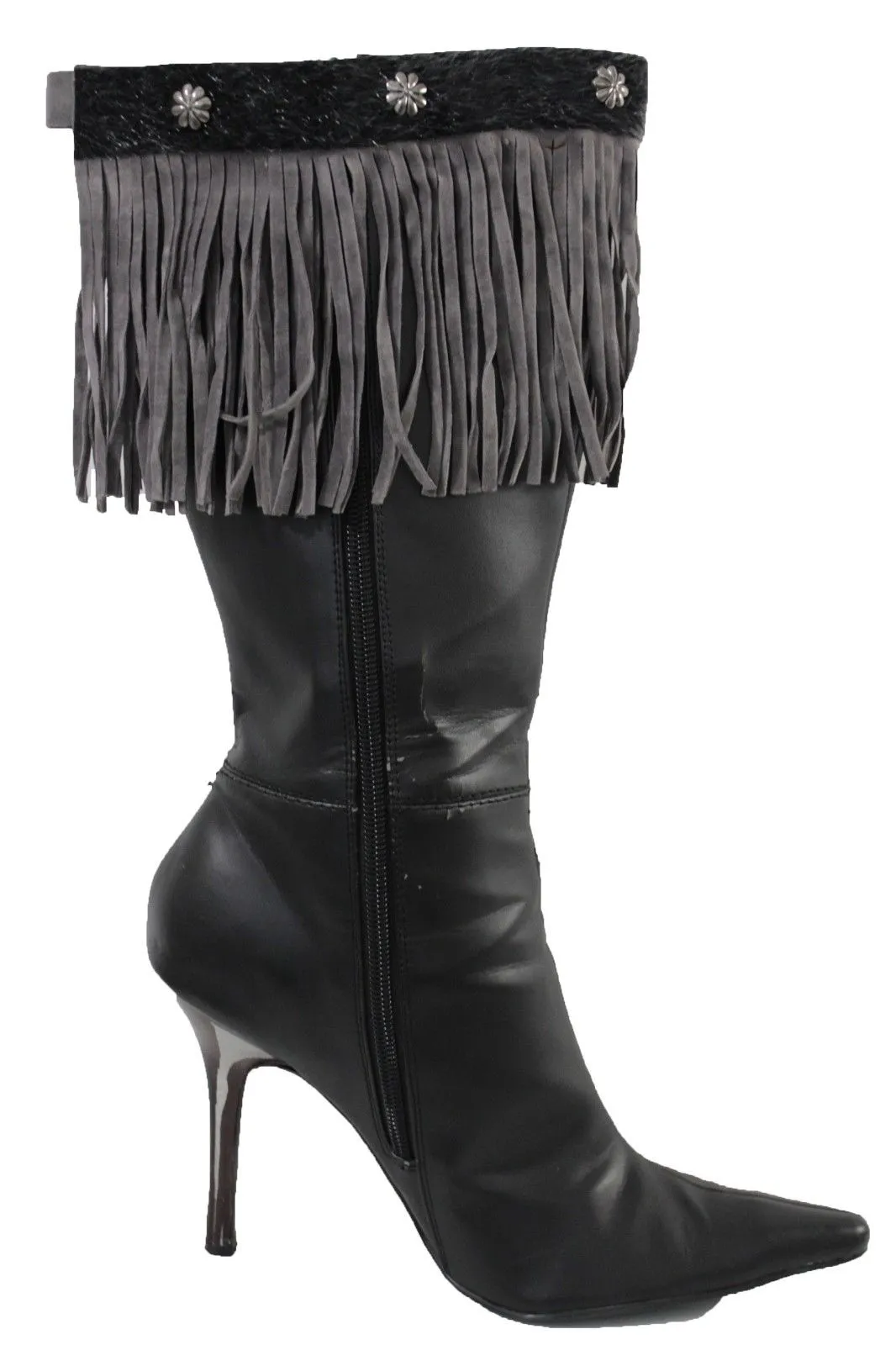 Fabric Long Faux Suede Leather Fringes Knee High Winter Boot Toppers