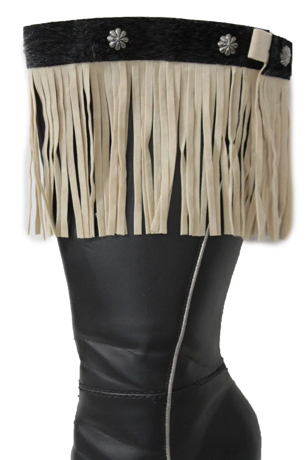 Fabric Long Faux Suede Leather Fringes Knee High Winter Boot Toppers