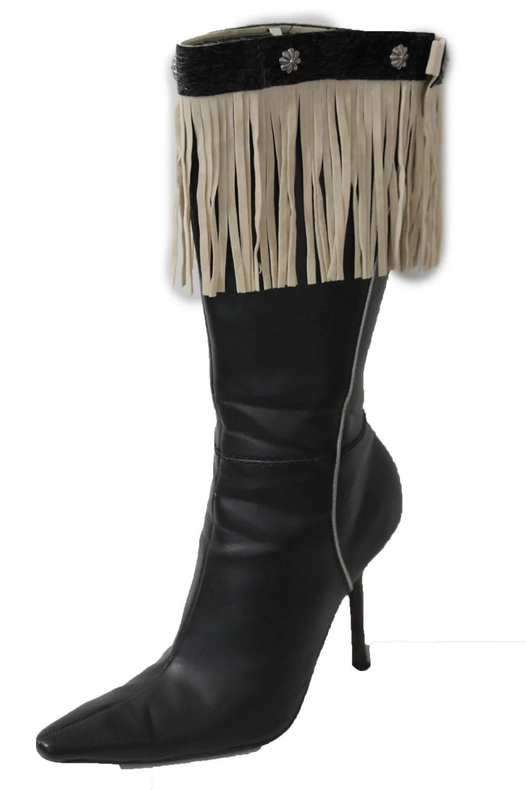 Fabric Long Faux Suede Leather Fringes Knee High Winter Boot Toppers