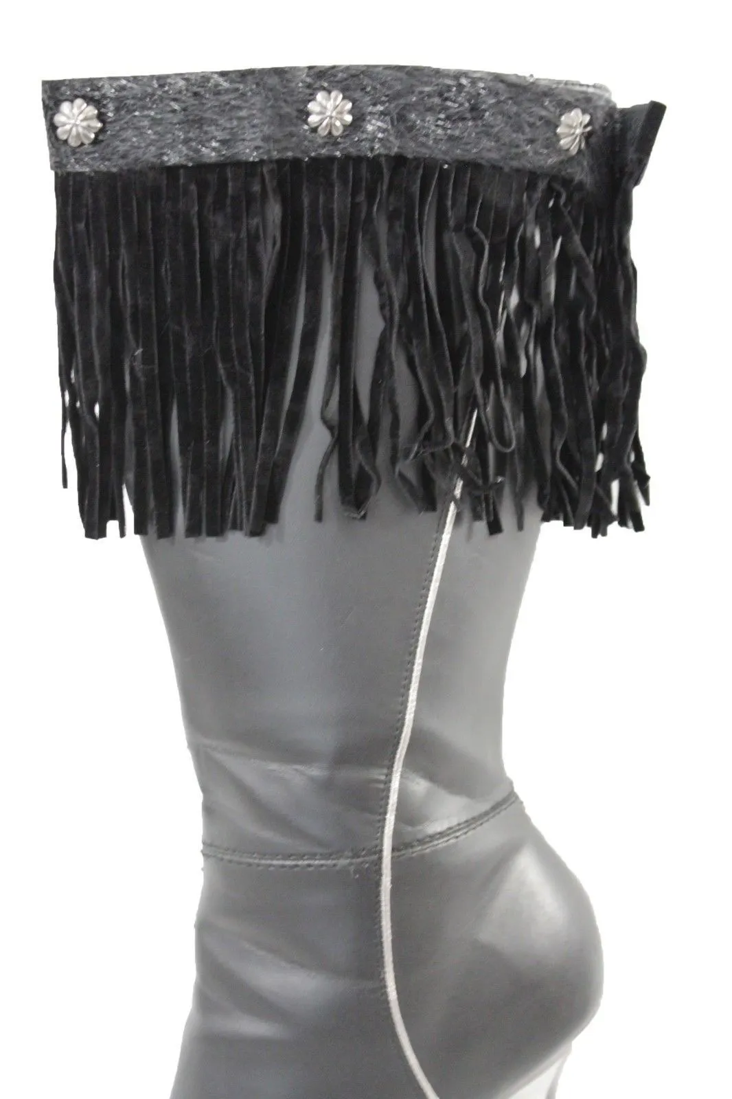 Fabric Long Faux Suede Leather Fringes Knee High Winter Boot Toppers