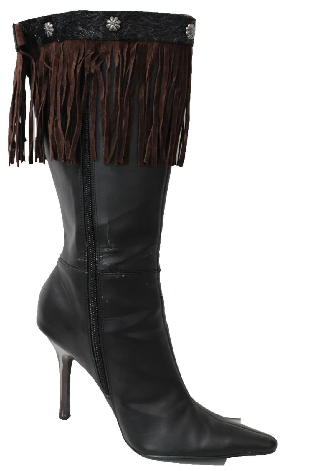 Fabric Long Faux Suede Leather Fringes Knee High Winter Boot Toppers