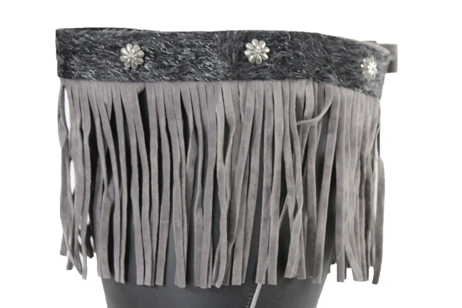 Fabric Long Faux Suede Leather Fringes Knee High Winter Boot Toppers