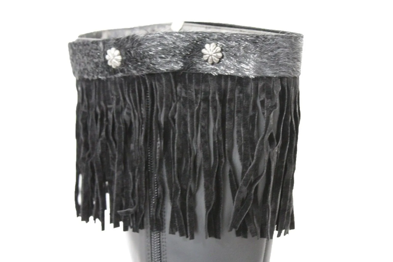 Fabric Long Faux Suede Leather Fringes Knee High Winter Boot Toppers