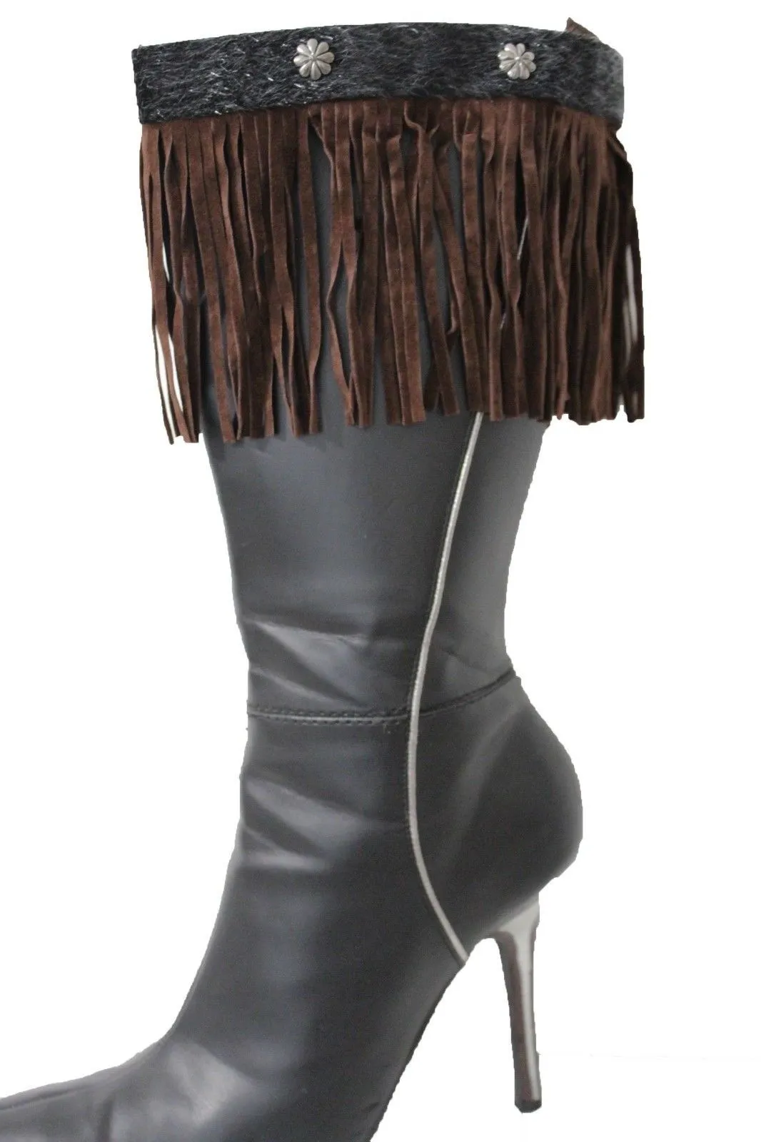 Fabric Long Faux Suede Leather Fringes Knee High Winter Boot Toppers