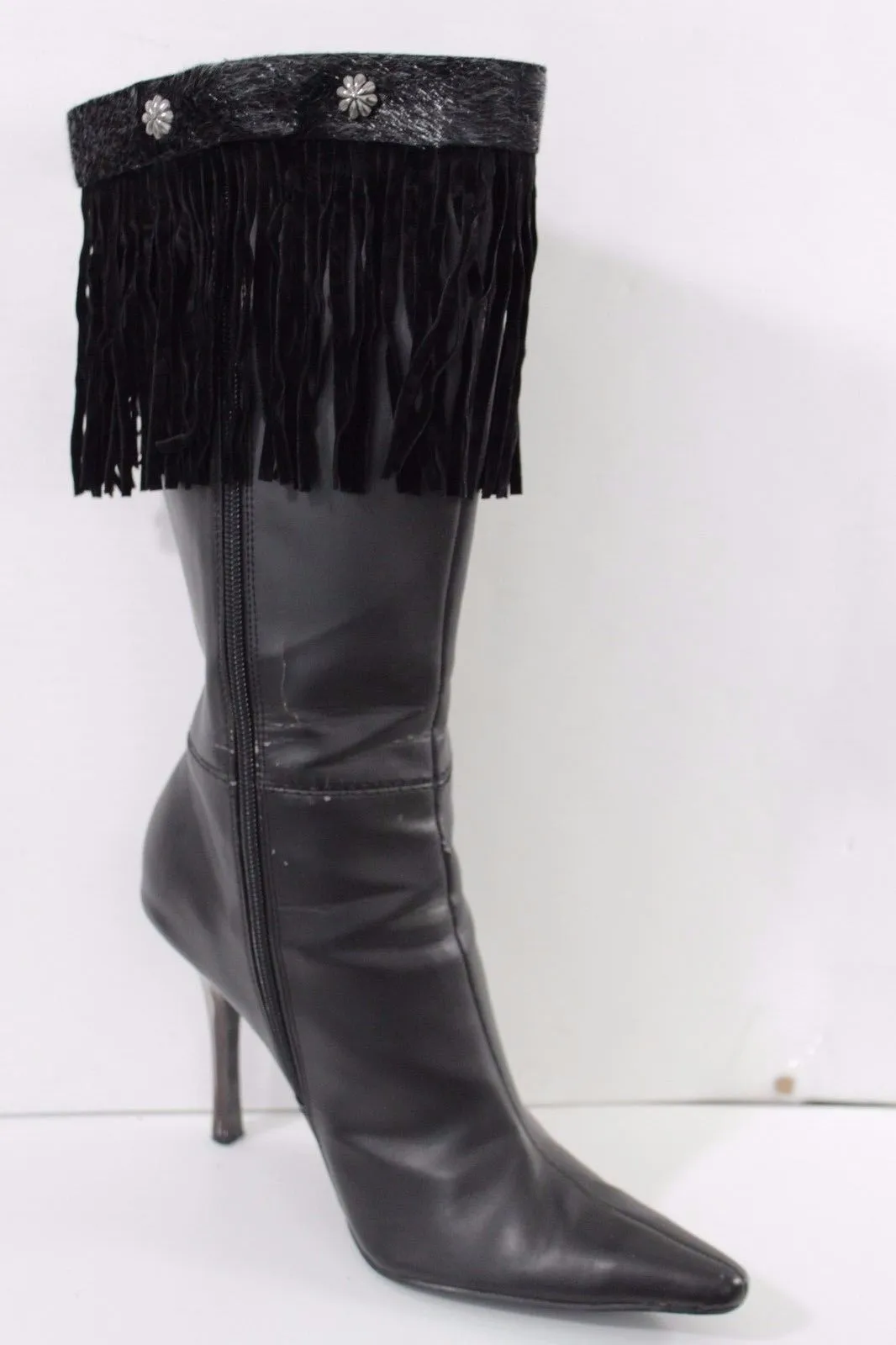 Fabric Long Faux Suede Leather Fringes Knee High Winter Boot Toppers