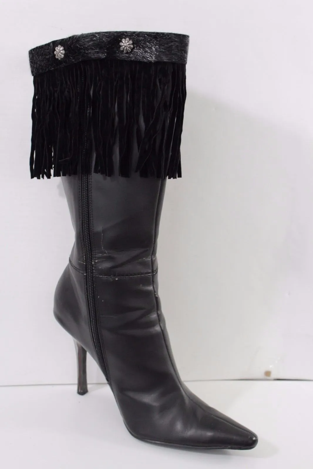 Fabric Long Faux Suede Leather Fringes Knee High Winter Boot Toppers