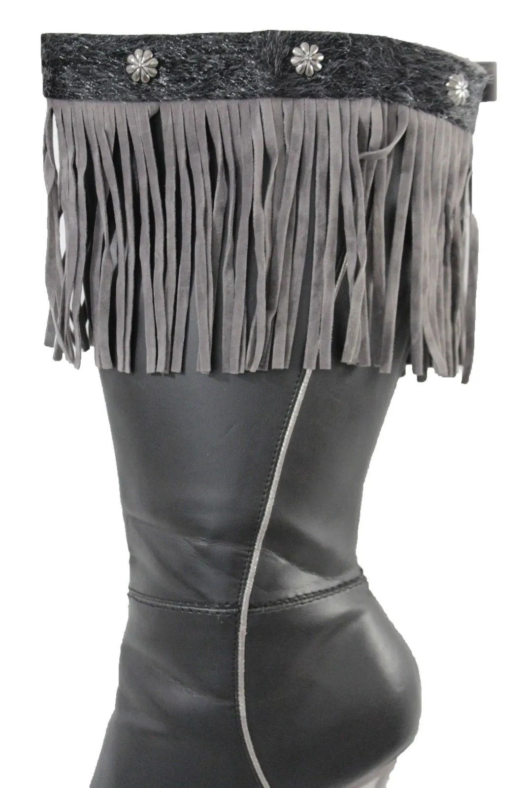 Fabric Long Faux Suede Leather Fringes Knee High Winter Boot Toppers