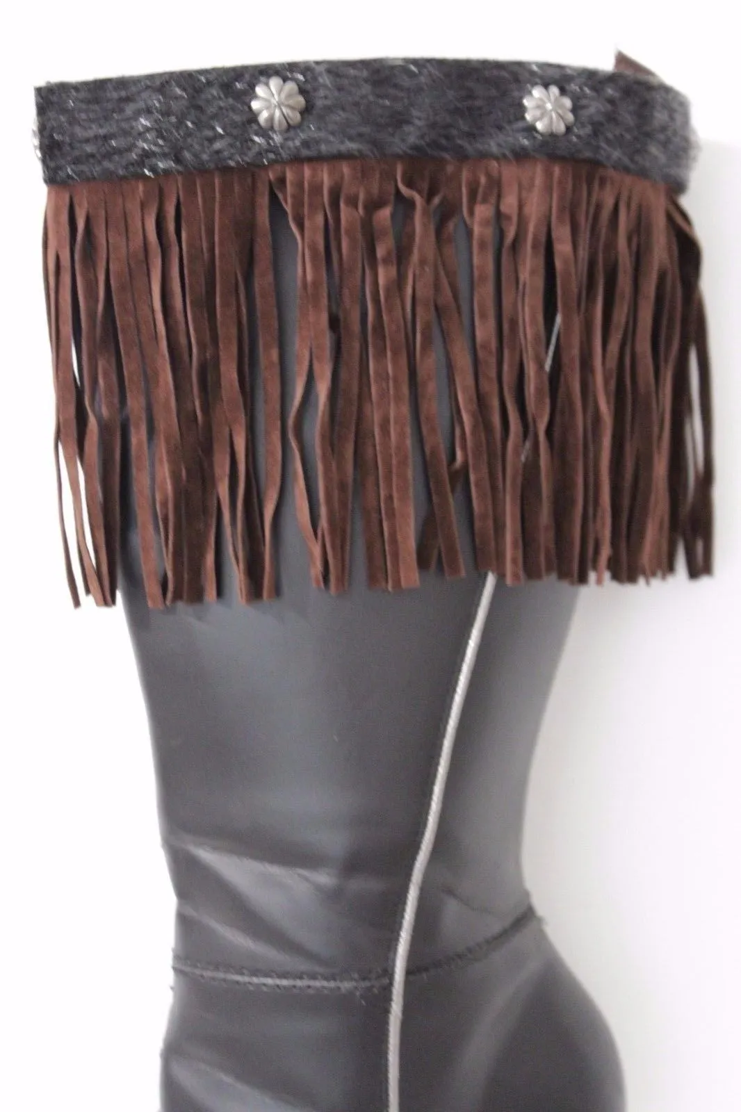 Fabric Long Faux Suede Leather Fringes Knee High Winter Boot Toppers