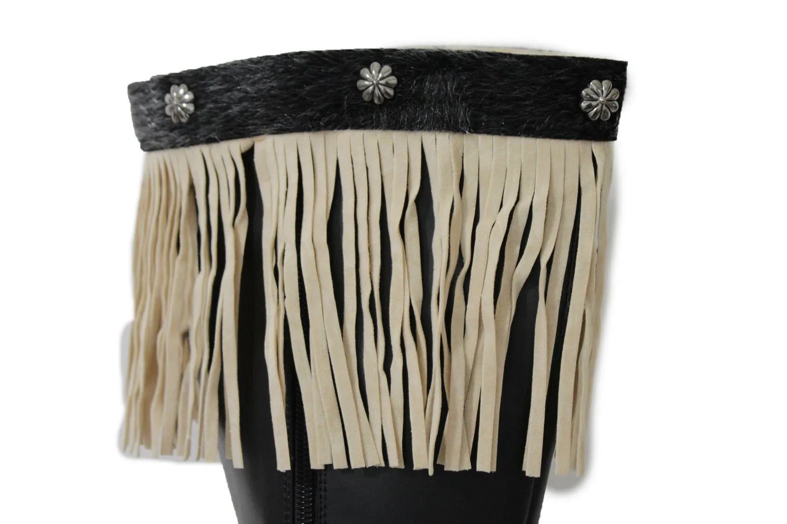 Fabric Long Faux Suede Leather Fringes Knee High Winter Boot Toppers