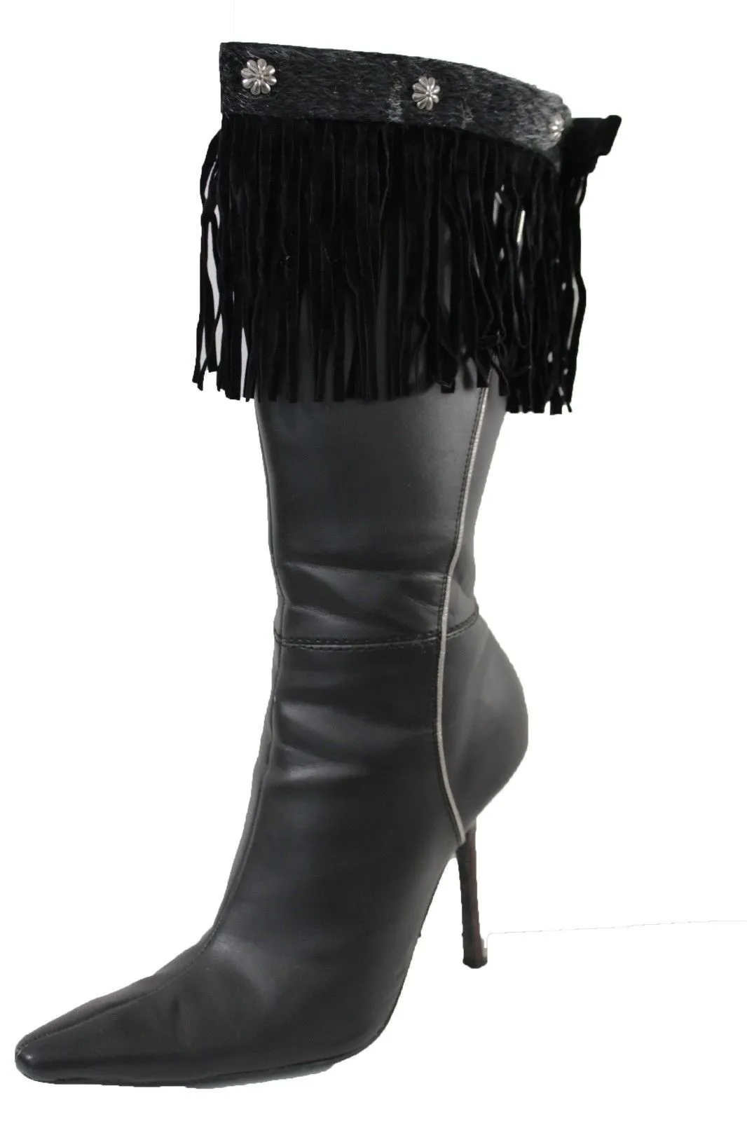 Fabric Long Faux Suede Leather Fringes Knee High Winter Boot Toppers