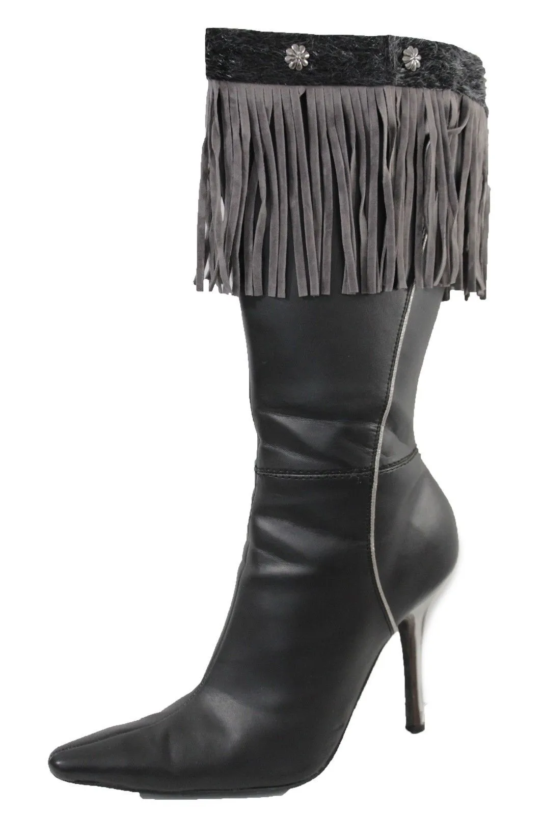 Fabric Long Faux Suede Leather Fringes Knee High Winter Boot Toppers