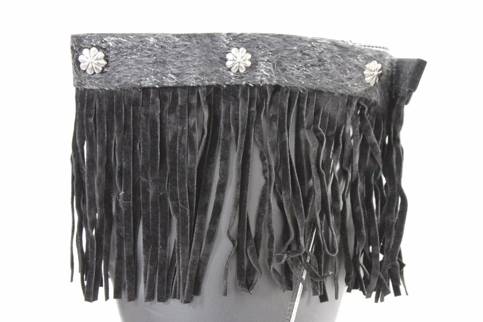 Fabric Long Faux Suede Leather Fringes Knee High Winter Boot Toppers