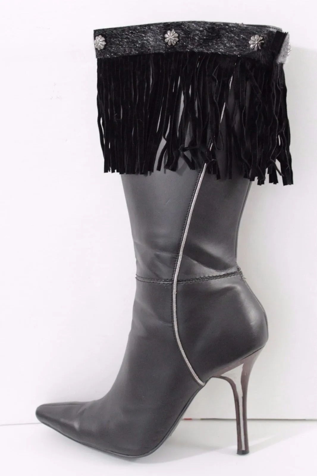 Fabric Long Faux Suede Leather Fringes Knee High Winter Boot Toppers