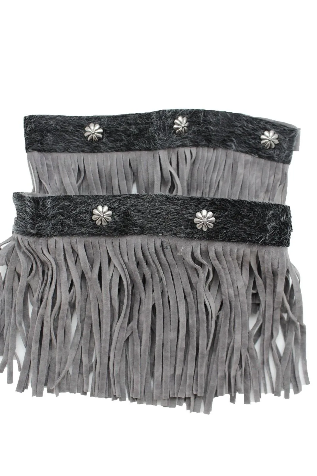 Fabric Long Faux Suede Leather Fringes Knee High Winter Boot Toppers