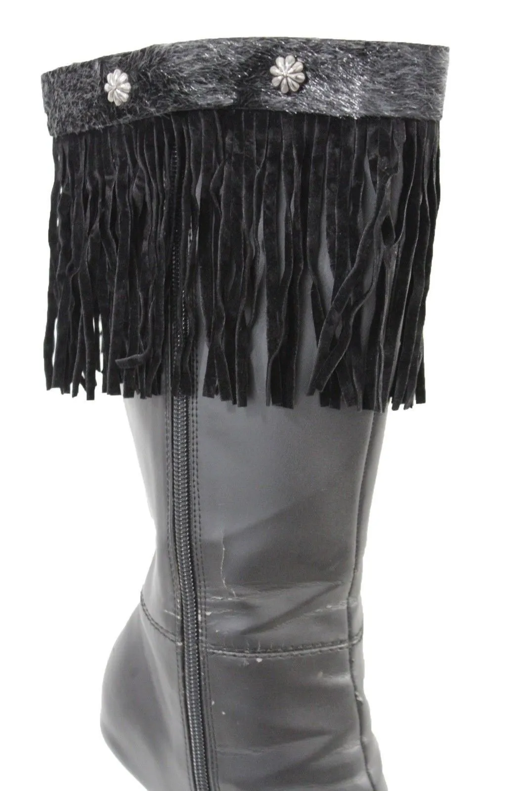 Fabric Long Faux Suede Leather Fringes Knee High Winter Boot Toppers