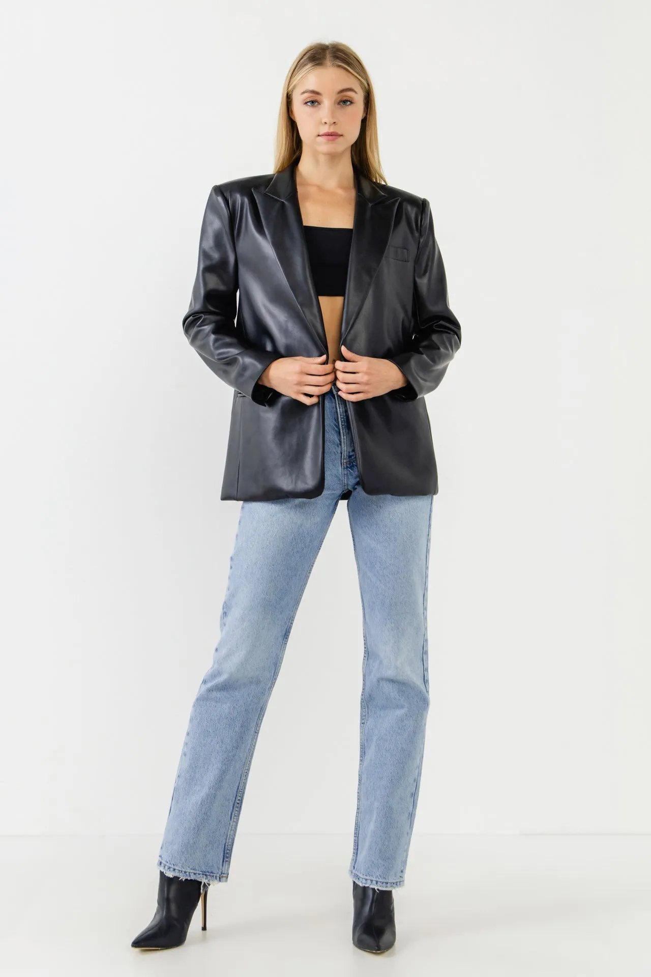 Faux Leather Oversized Blazer