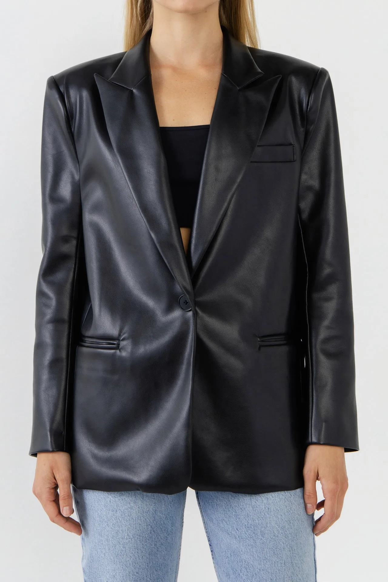 Faux Leather Oversized Blazer