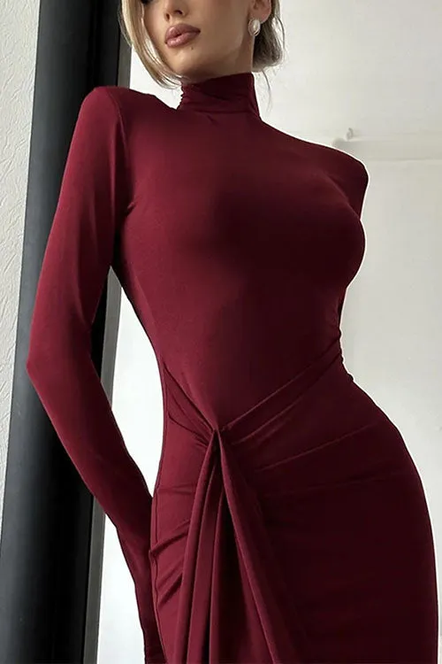 Febedress Turtleneck Ruched High Slit Maxi Party Dress