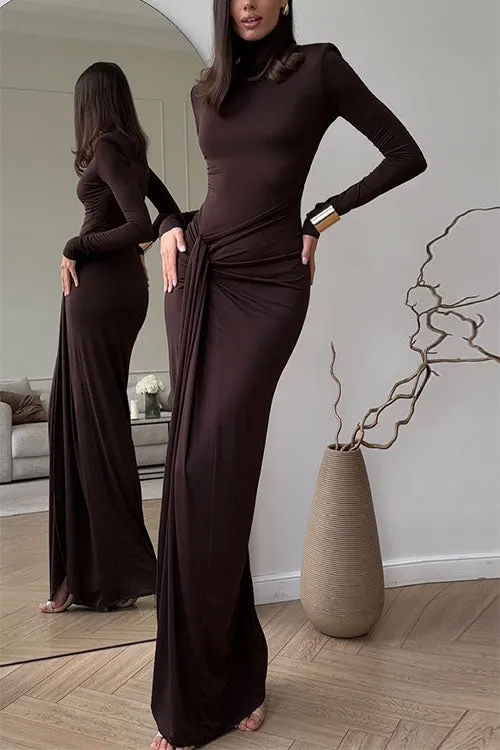 Febedress Turtleneck Ruched High Slit Maxi Party Dress