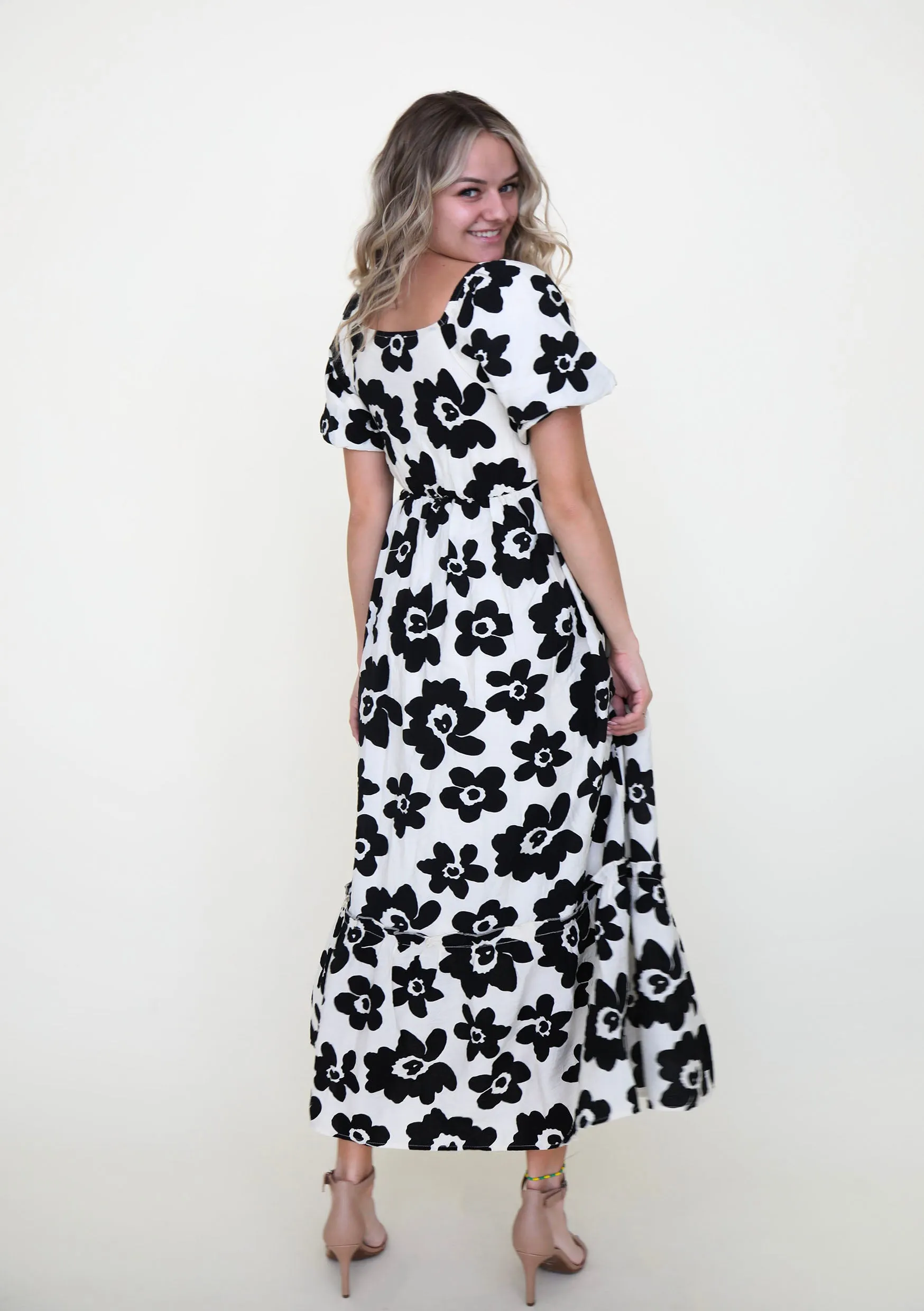 Feeling Pretty Printed Woven Bubble Sleeve Maxi Dress (RESTOCK)