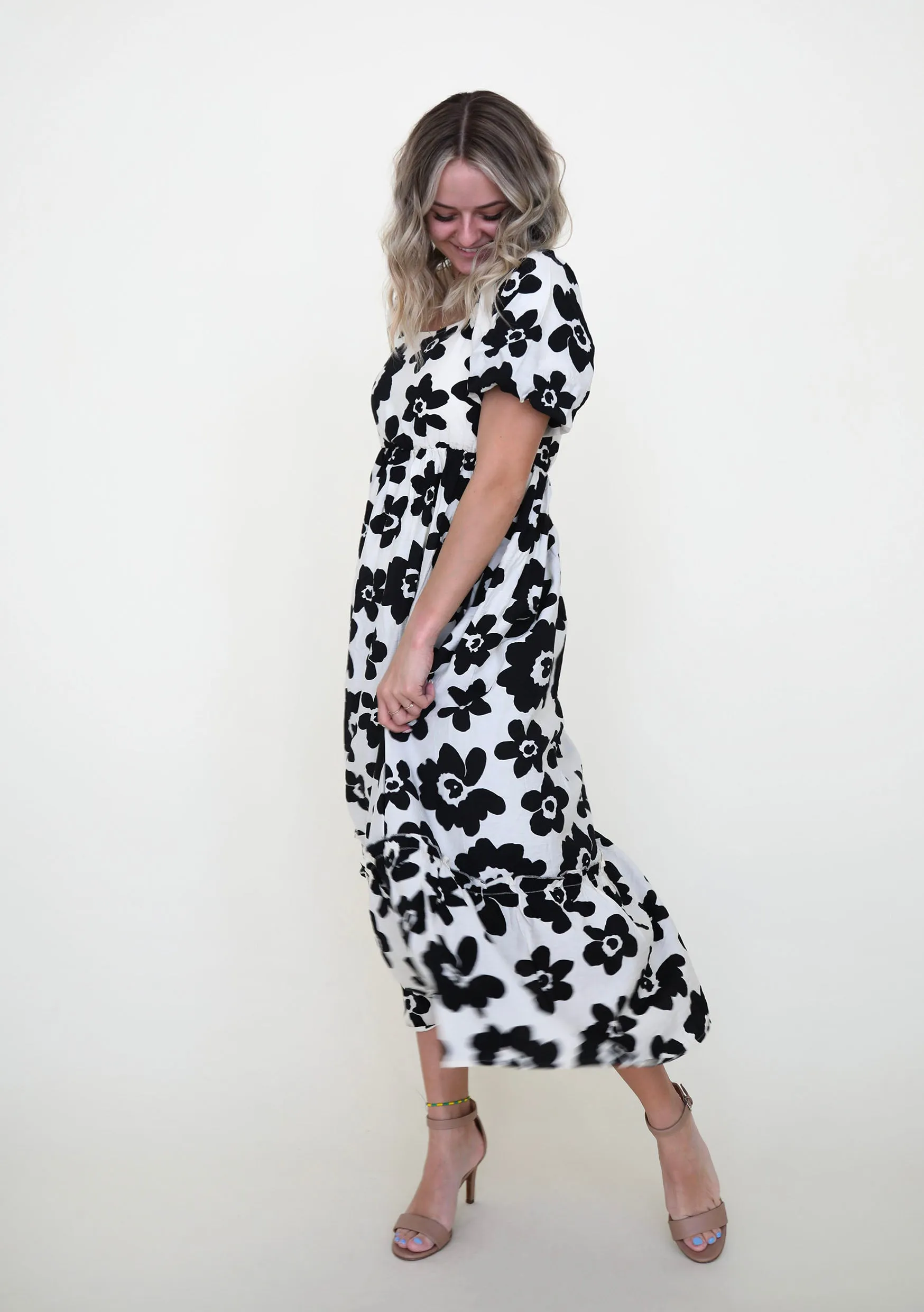 Feeling Pretty Printed Woven Bubble Sleeve Maxi Dress (RESTOCK)