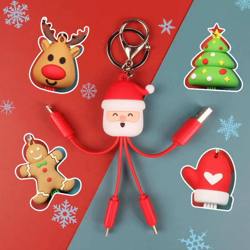 Festive Christmas Multi-Function Data Cable - Creative Cartoon Portable Charger for Holiday Season