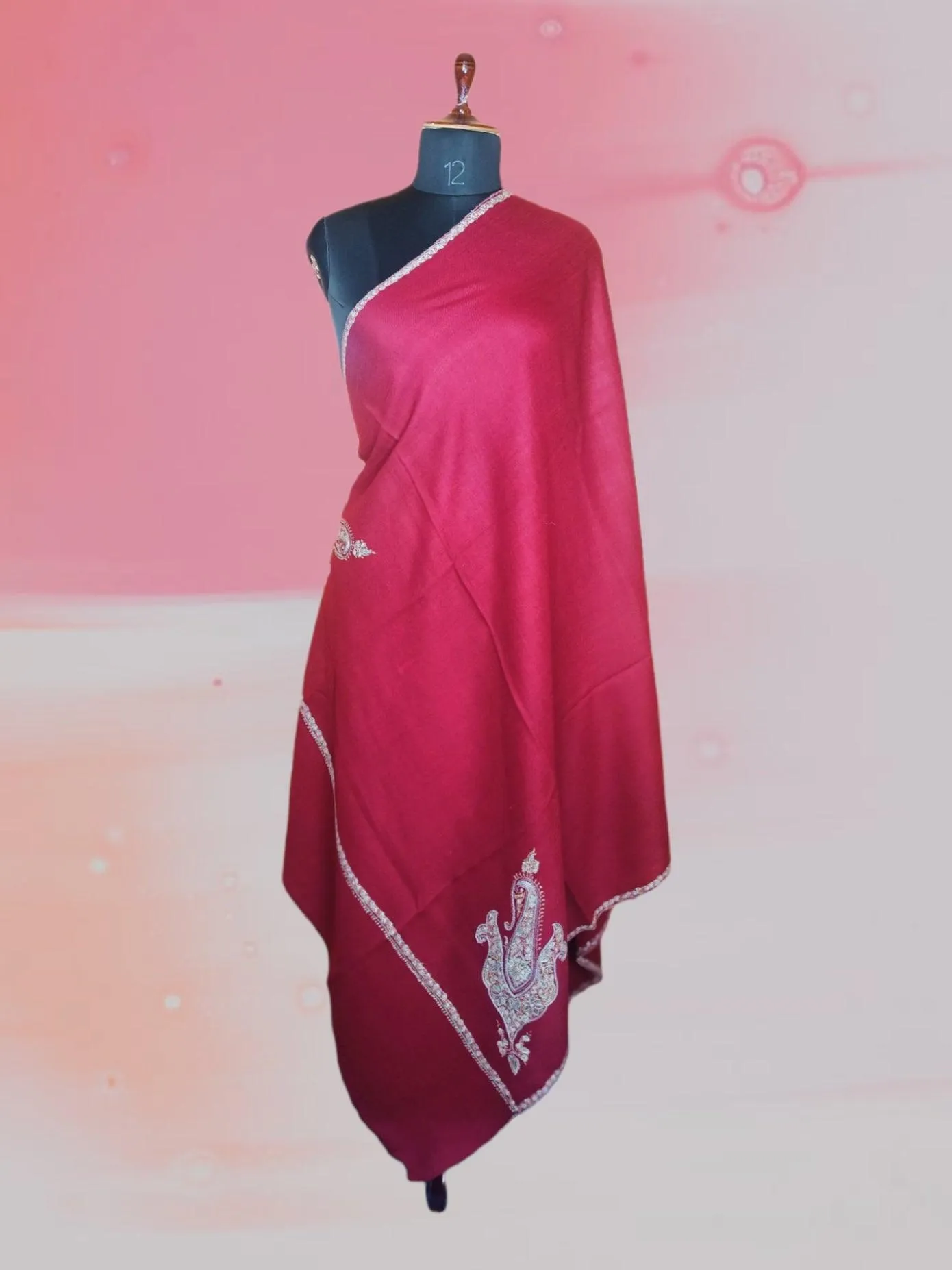 Fine Wool Shawl | Needle Work Shawl | Maaroon