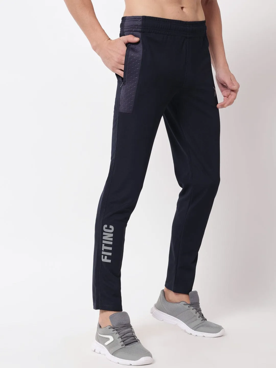 Fitinc Dobby Navy Blue Trackpant for Men