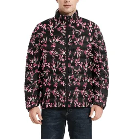 Floral Green Black Men's Stand Collar Padded Jacket