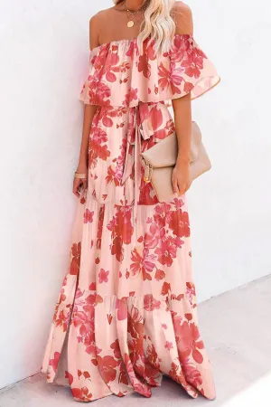 Floral Off-the-Shoulder Chiffon Maxi Dress