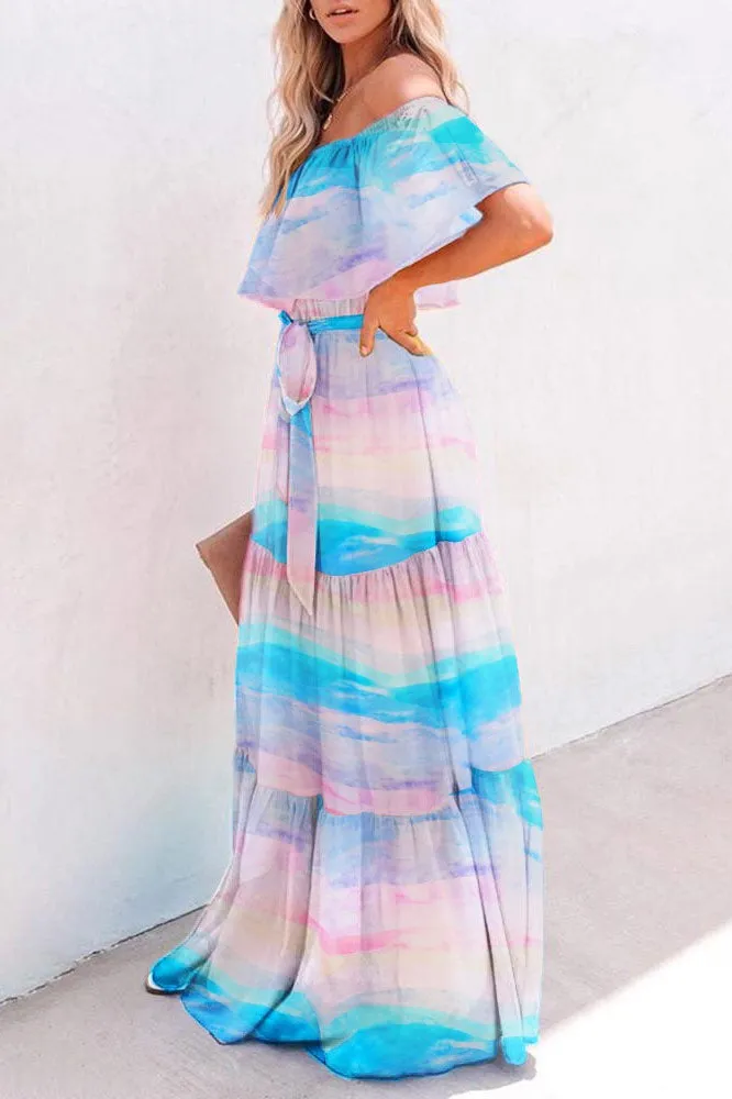 Floral Off-the-Shoulder Chiffon Maxi Dress