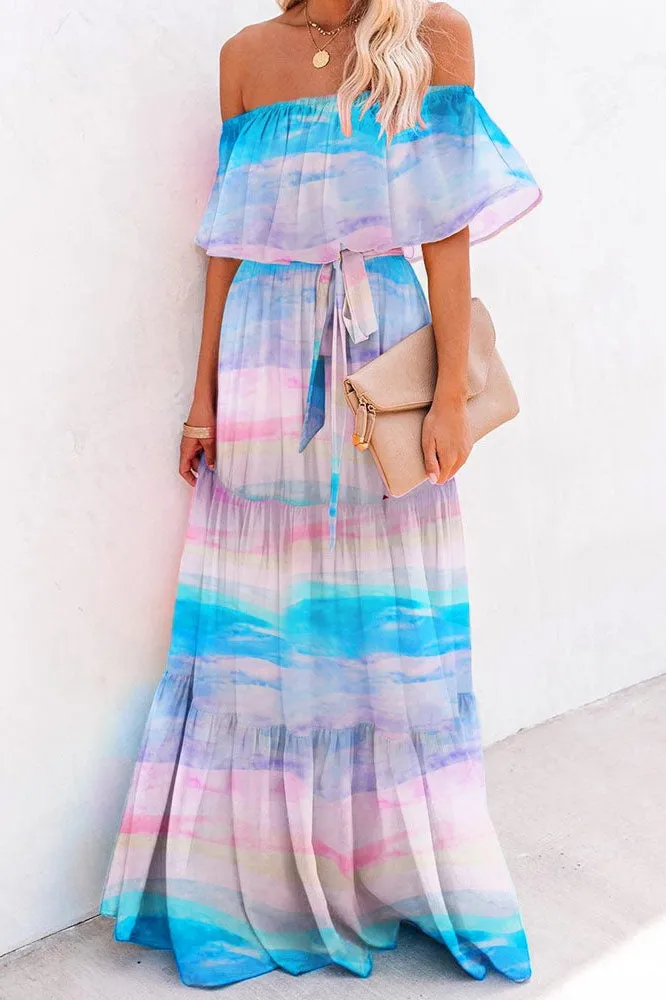 Floral Off-the-Shoulder Chiffon Maxi Dress