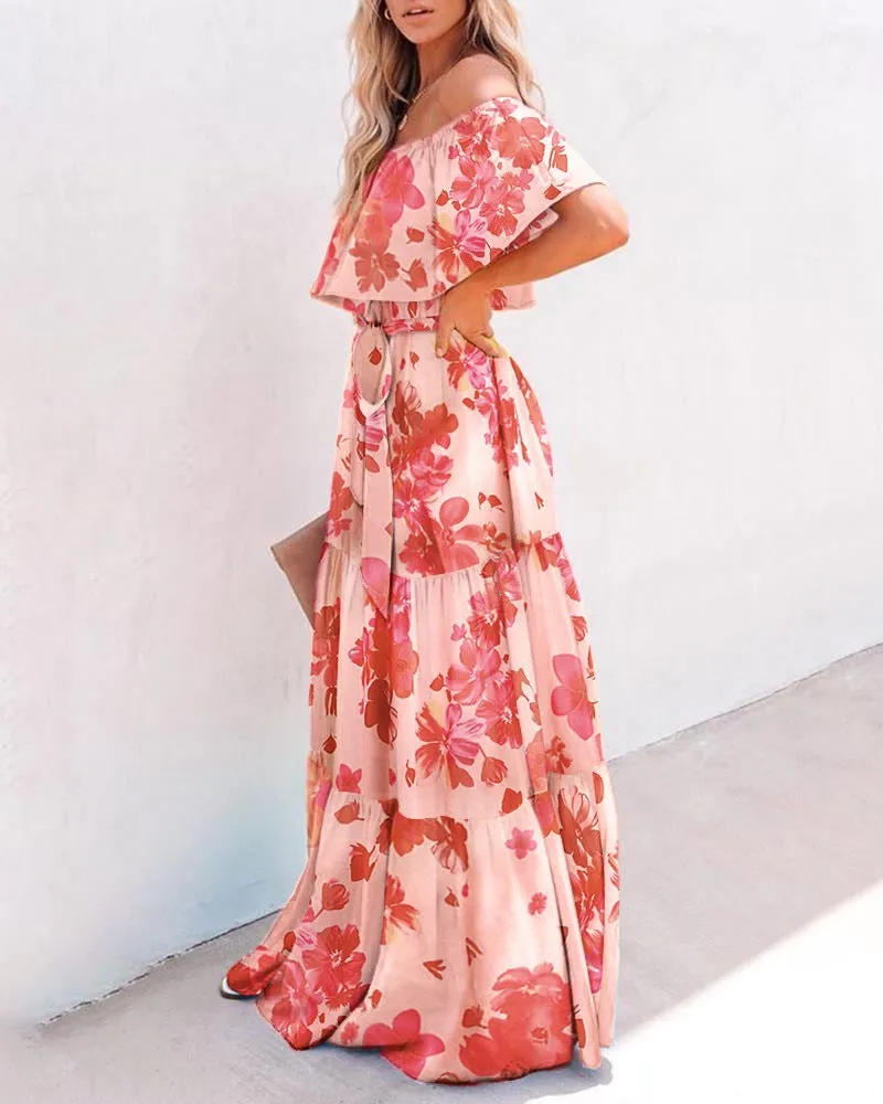 Floral Off-the-Shoulder Chiffon Maxi Dress