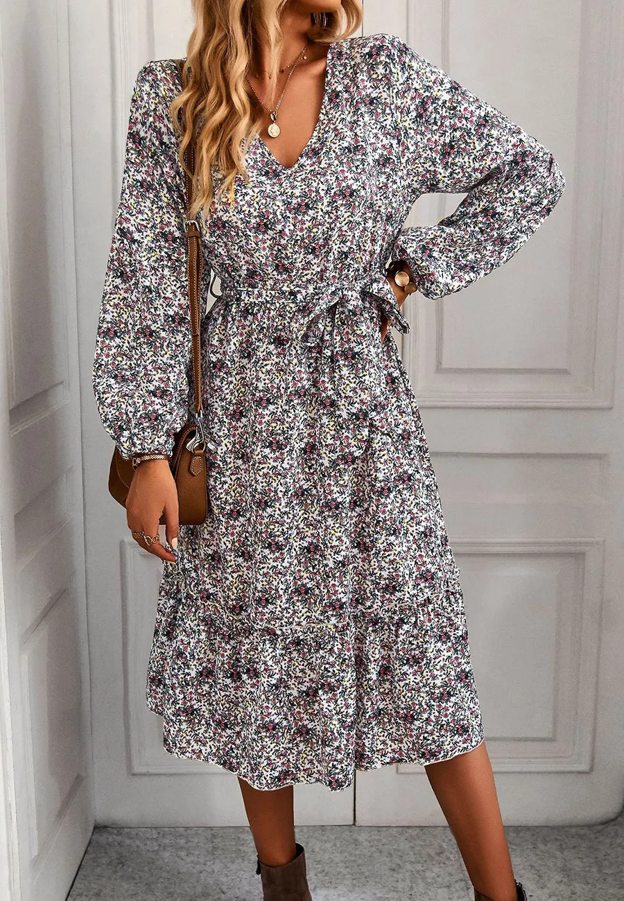 Floral Print Long Sleeve Midi Dress