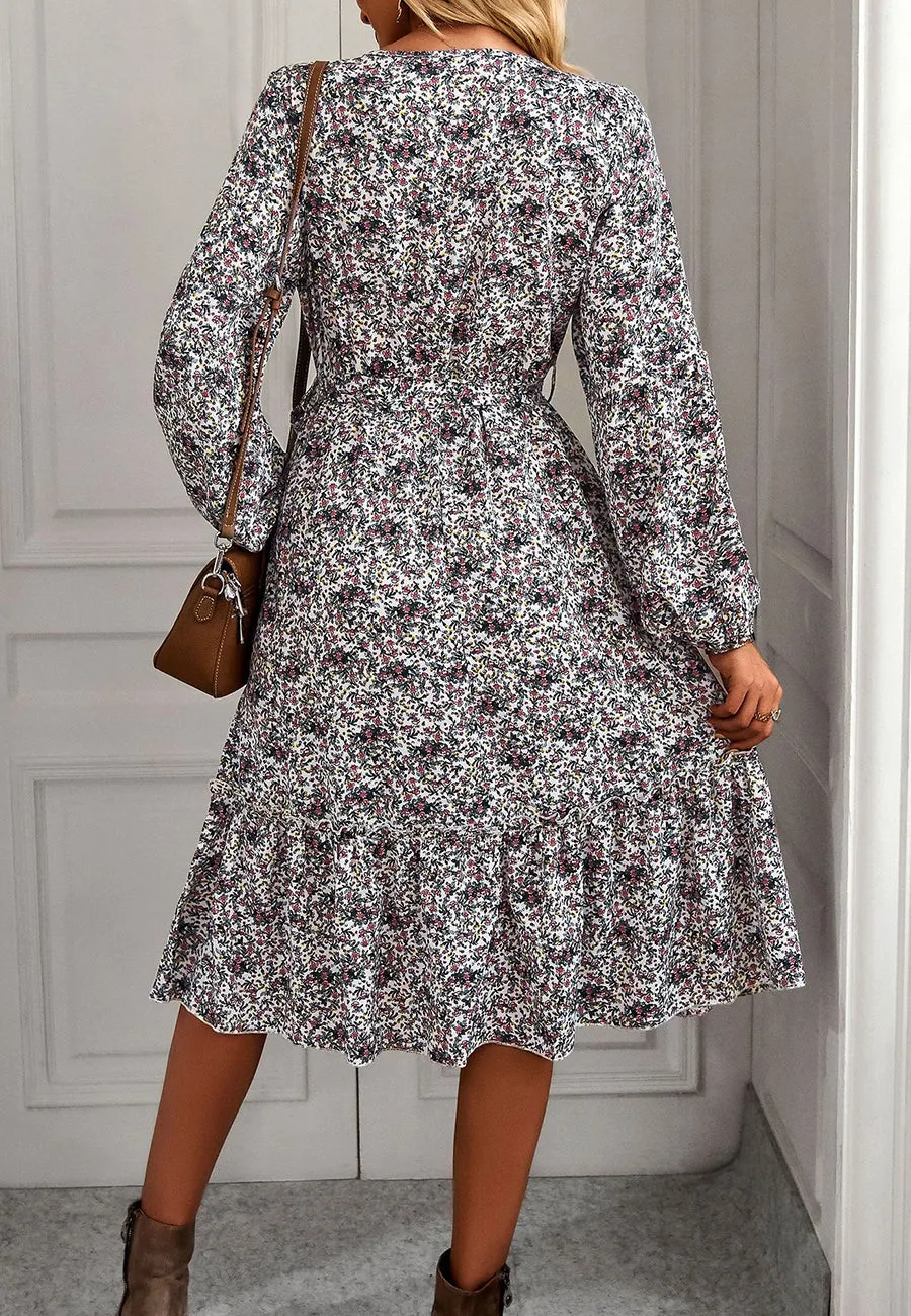 Floral Print Long Sleeve Midi Dress