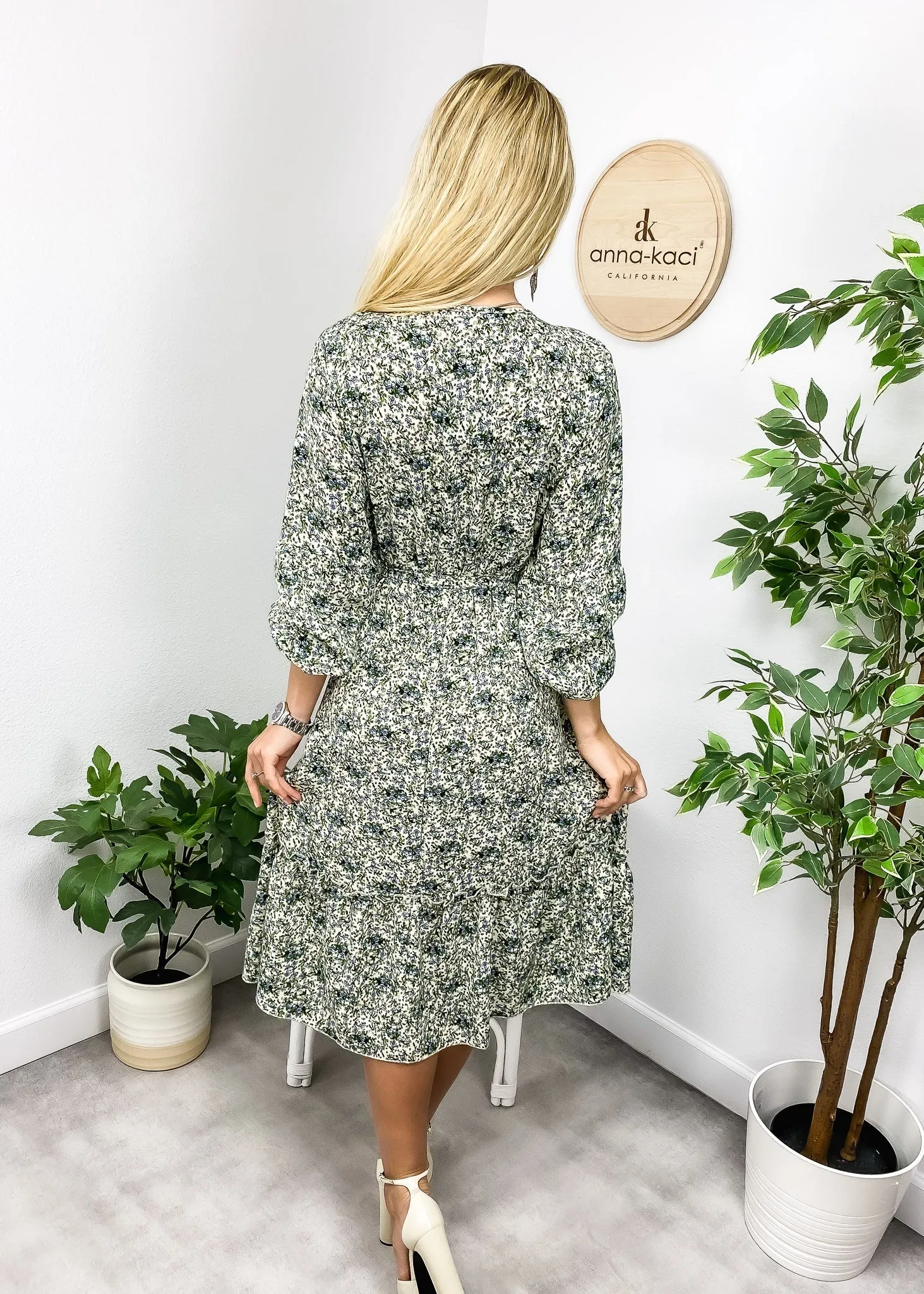 Floral Print Long Sleeve Midi Dress