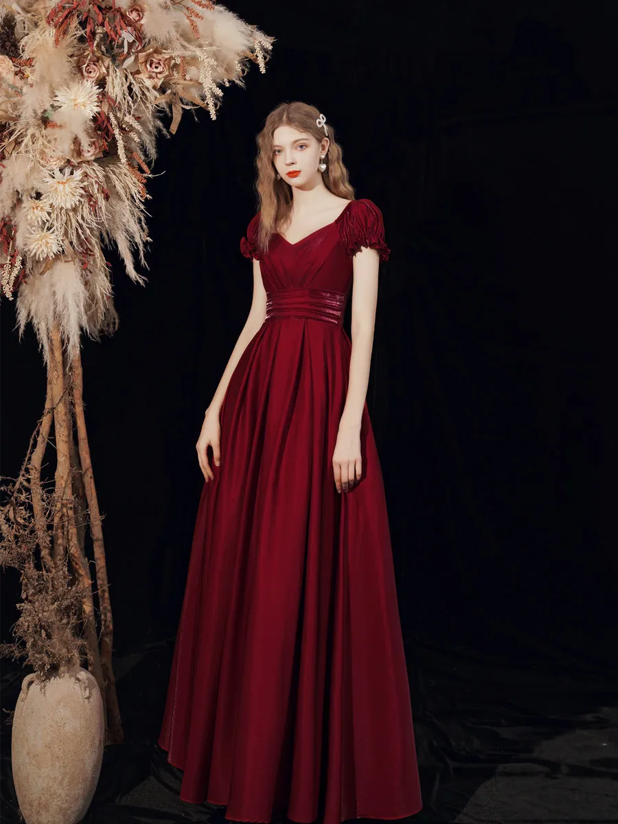 Flowy Classic Maroon Long Evening Occasion Dress