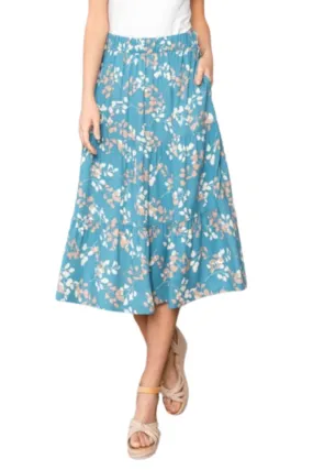 Fluttery Hem Midi Skirt Style 5847 in Teal Blue or Sage Green