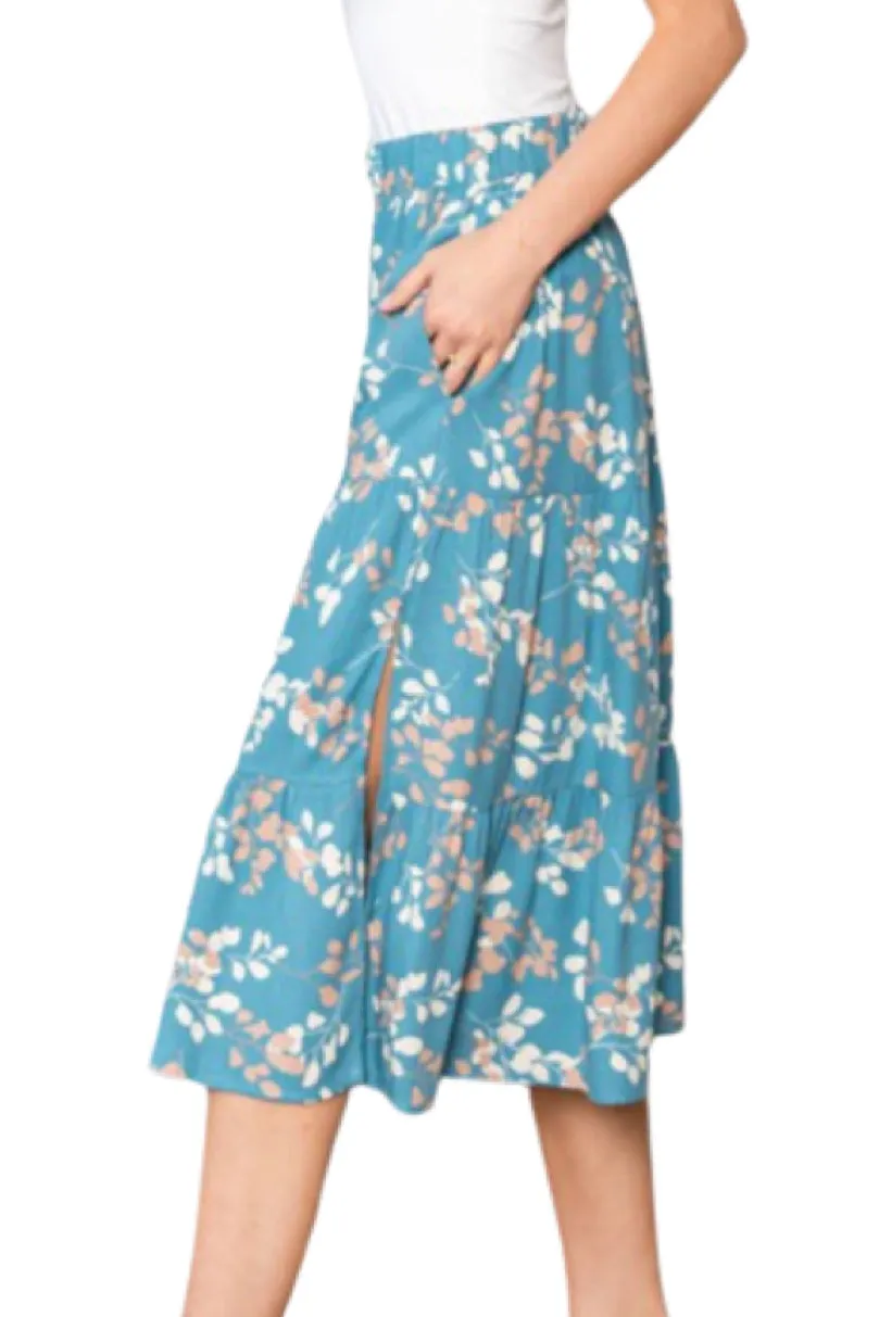 Fluttery Hem Midi Skirt Style 5847 in Teal Blue or Sage Green